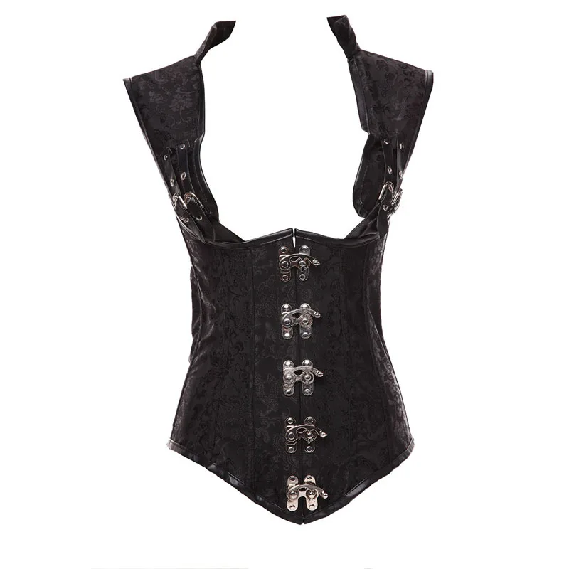 Black Spiral Steel Boned Steampunk Corset Underbust Women Plus Size Gothic Clothes Correct Shoulder Posture Slimming Waist S-6XL