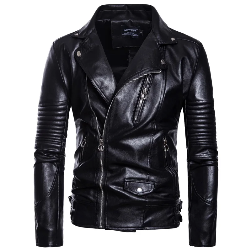 Мотоциклетная куртка из искусственной кожи, классический дизайн, мульти-молния, Мужская байкерская куртка, пальто, брендовая новая кожаная куртка-бомбер, Veste Homme