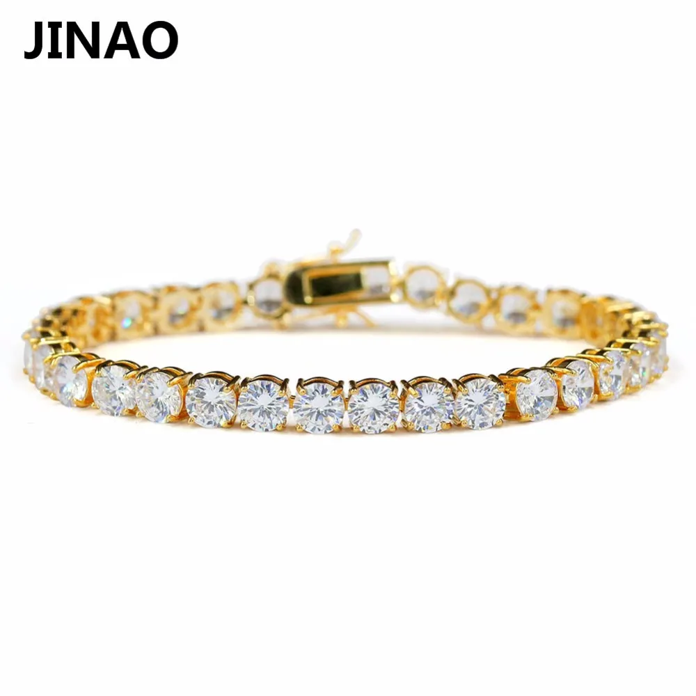 JINAO 4 مللي متر 5 مللي متر الرجال AAA مكعب الزركون سوار للتنس الذهب الفضة اللون مثلج خارج 1 صف سلسلة سوار الهيب هوب مجوهرات هدايا