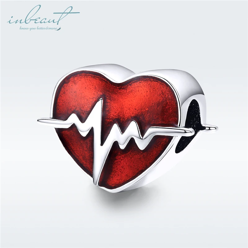 

inbeaut Silver Red Heart Beads Love Forever Heartbeat fit Original diy Bangles Heart-shaped Bracelet Charms for Jewelry Making