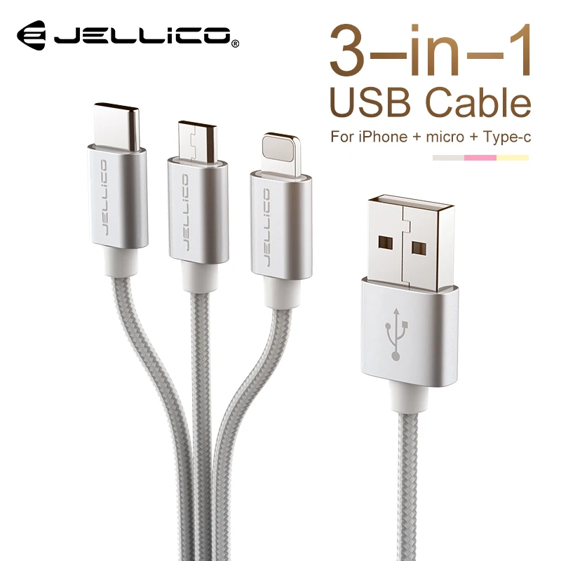 

Jellico 3 In 1 Mobile Phone Cables For iPhone XS Max XR X 8 7 3in1 USB Cable For Mobile Phone Micro USB Type C Charger Cable