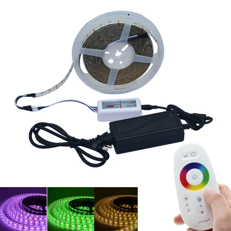 Jiawen 5050 DC12V RGBW Светодиодные ленты 5 м 300 светодиодный RGBW светодиодный свет полоска с 3A Мощность и 2,4 г РФ сенсорный контроллер