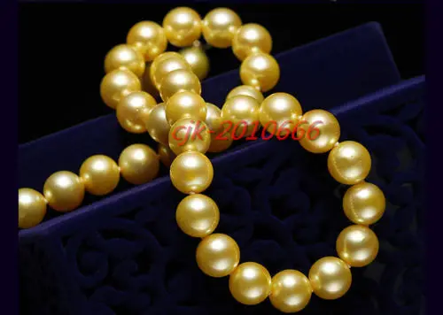 

Hot selling free shipping******round AAAAA 17"10-11mm REAL south sea NATURAL golden pearl necklace 14KGP Gold