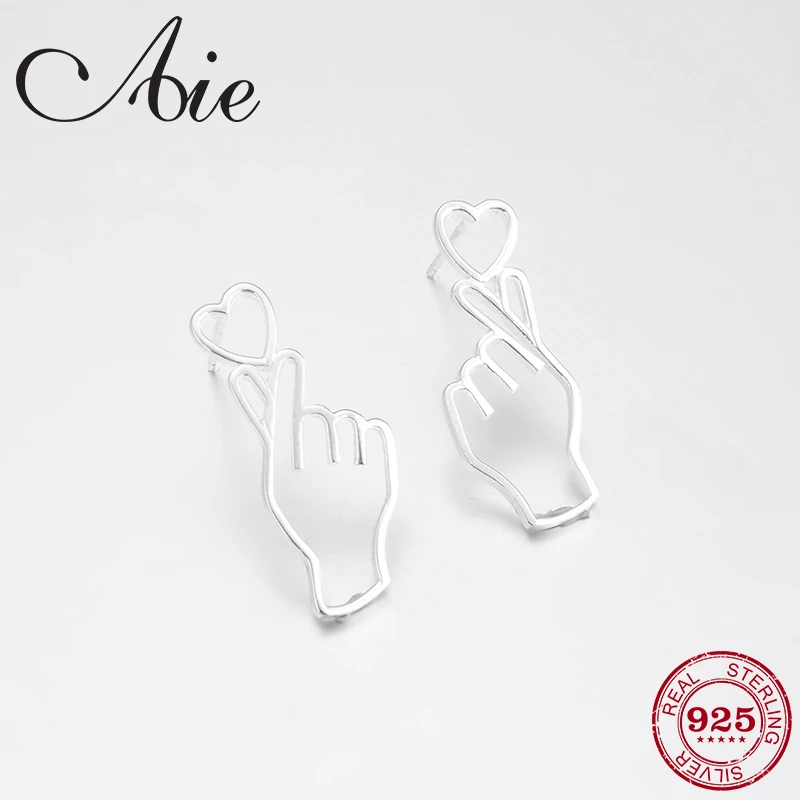 Аутентичные стерлингового серебра 925 пробы DIY Полые руки, чем сердце пальцы жесты тонкие женские серьги Модные трендовые ювелирные изделия