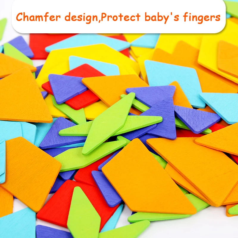 170 pcs/set Colorful Wooden Tangram Puzzle Toys Geometric Shape Game Funny Creativity Jigsaw Baby Preschool Educational Kids Toy