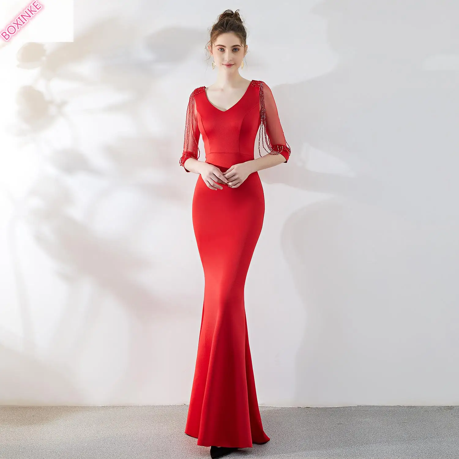 2019 Real Plus Size Katoen Polyester Mesh Zanzea Vadim Oekraïne Nieuwe Mode Banket Sexy Afslanken Fishtail Jurk Kralen Mouwen 2019 Real Plus Size Katoen Polyester Mesh Zanzea Vadim Oekraïne Nieuwe Mode Banket Sexy Afslanken Fishtail Jurk Kralen Mouwen