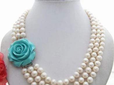 

Free shipping ddh001467 White Pearl Necklace-fine stone Flower Clasp