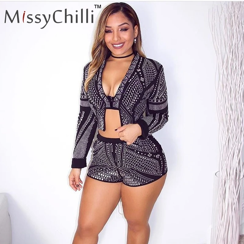 MissyChilli Rivets summer two piece sequin playsuit Women summer sexy black jumpsuit romper Elegant bodycon short jumpsuit party