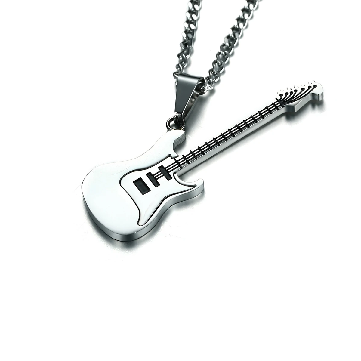 Stainless Steel Guitar Music Necklace Men's Necklace Pendant with Chain