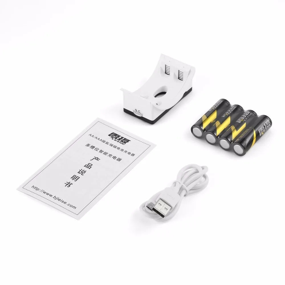 

LEISE 4pcs Rechargeable Batteries 1.2V 1300mAh AA Battery + 2 Slots Smart Charger LED Indicator AA&AAA Ni-MH Battery Charger Set