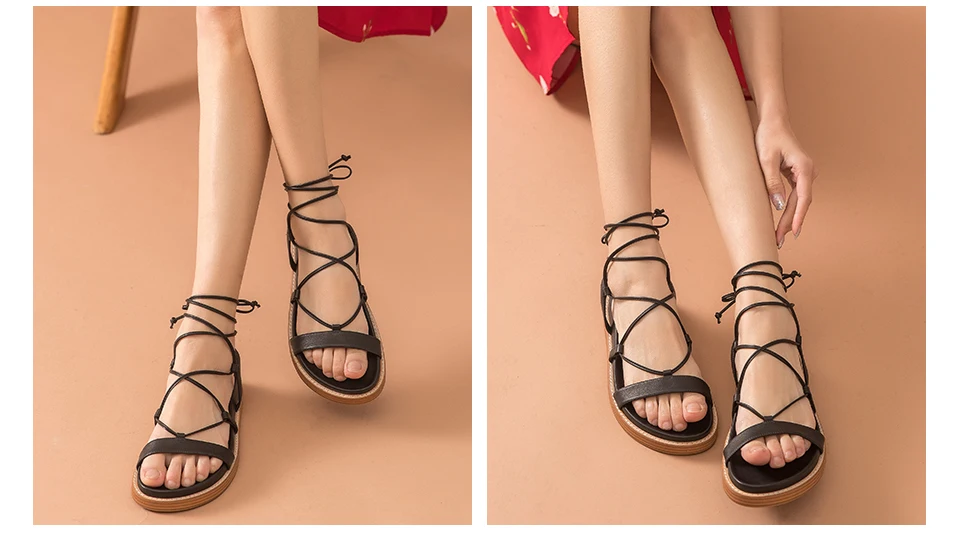 BeauToday/женские сандалии из натуральной кожи с ремешком на щиколотке, женские сандалии-гладиаторы на шнуровке, летняя обувь на низком каблуке