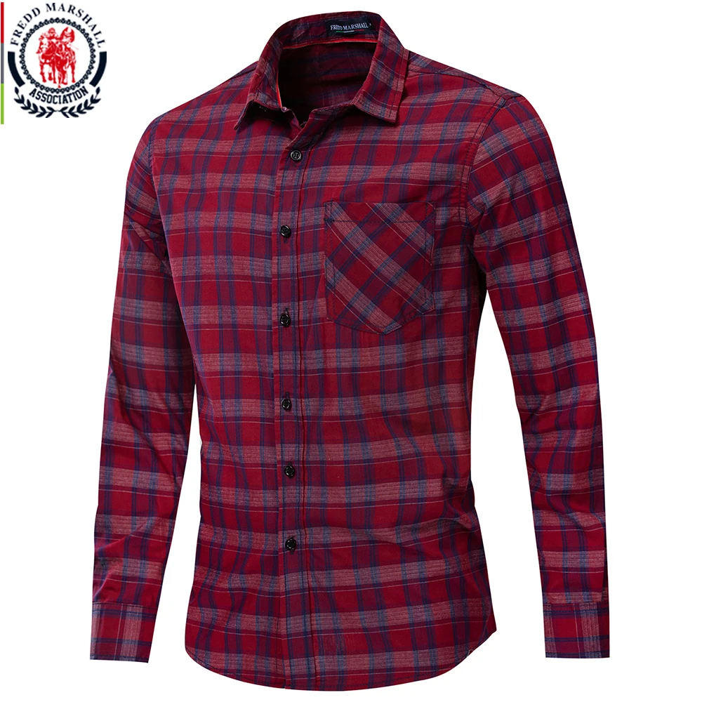 

Fredd Marshall New Fashion 2019 Men Plaid Shirt Casual Slim Fit 100% Cotton Long Sleeve Shirt Men Dress Shirts With Pocket 191