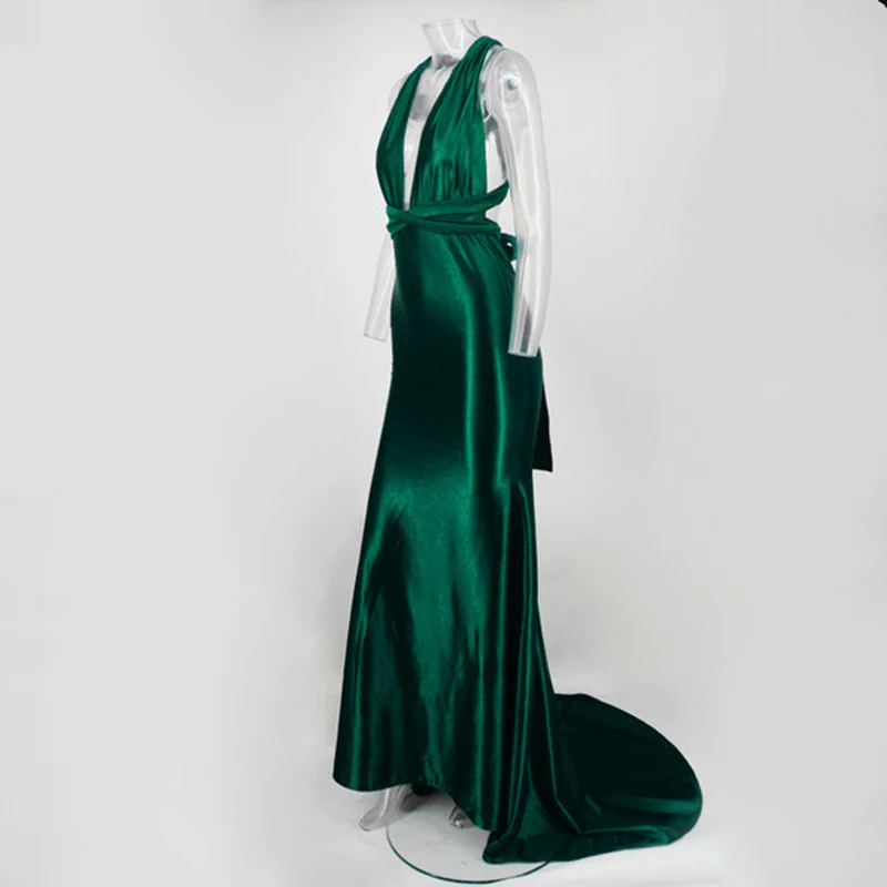 DRESSMECB зимние пикантные однотонные без рукавов длинное платье Для женщин V образным вырезом спинки макси Вечерние Клубные платья осенью носить облегающее Vestido