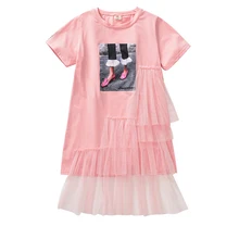 Платье для девочек-подростков Летние Повседневные платья детский модный Кружевной Костюм в стиле пэчворк Детские праздничные платья, платье для подростков от 3 до 14 лет