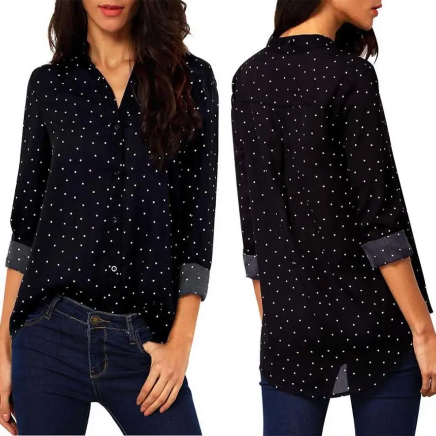 

KANCOOLD T-Shirt new high quality Chiffon fashion Casual Pokla dot Long Sleeve T-Shirt Loose Tops T-shirt women JAN30