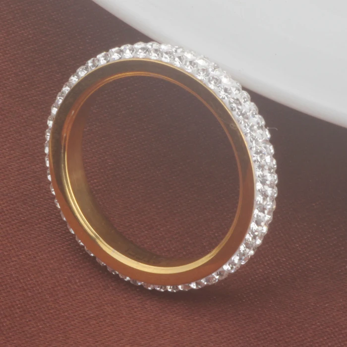 Три ряда прозрачного кристалла золота нержавеющей стали обручальные кольца для женщин ювелирные изделия с полным размером