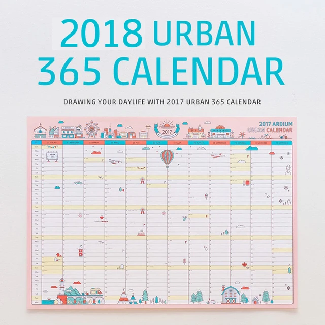 1 pcs korean cute cartoon wall calendar 2018 a2 365 day calendar group schedule calendar