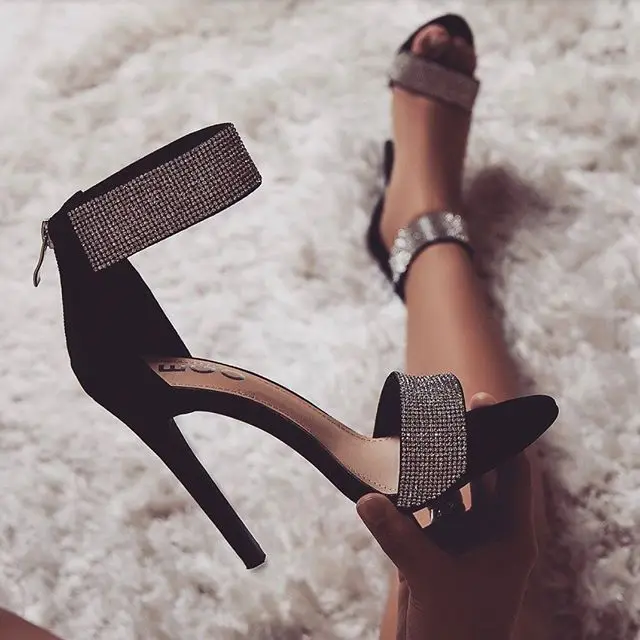

POADISFOO 2018 Sexy Women Fashion Crystal Red Shoes Sandals Fish Mouth Shiny Rhinestone Super High Heels 11.5cm.ZL-A8-12