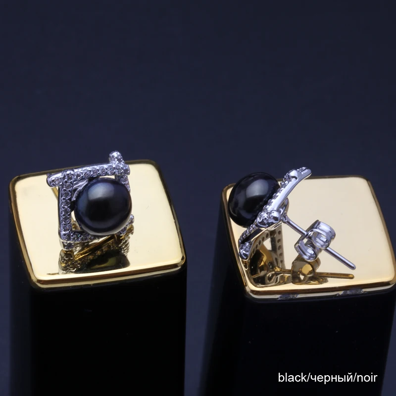black pearl earring RIANCY Мода натуральный пресноводный черный жемчуг серьги для женщин серьги из серебра 925 для девочек свадебный подарок - Цвет камня: black pearl earring