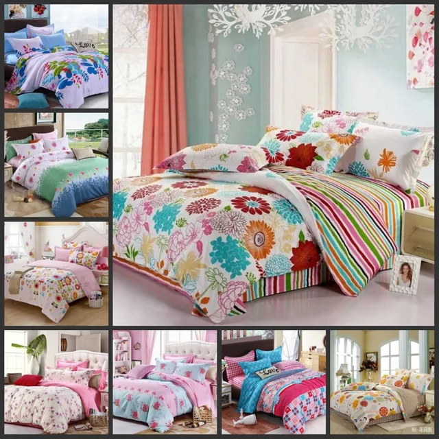 various colorful beautiful flowers teen girls bedding sets 4pcs full child bedding queen size