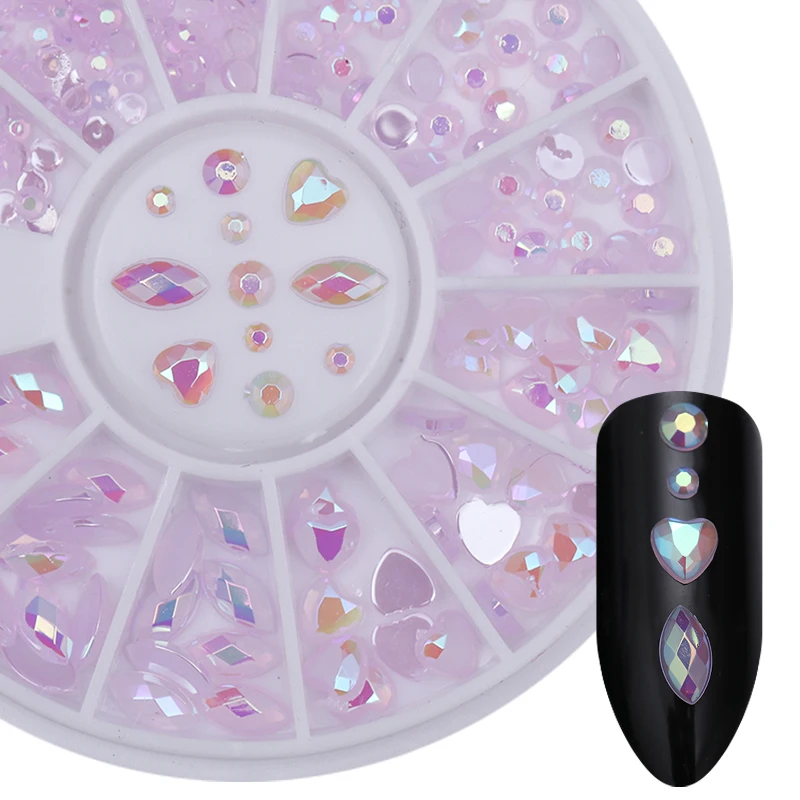 1 Box 3D Nail Rhinestone Marquise Opal AB Color Heart Flat Sharp Bottom Colorful DIY Decoration in Wheel | Красота и здоровье
