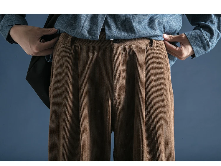 Весенние мужские утепленные вельветовые широкие брюки Штаны Осень Теплые Свободные хлопчатобумажные Брюки со складками мужской уличной