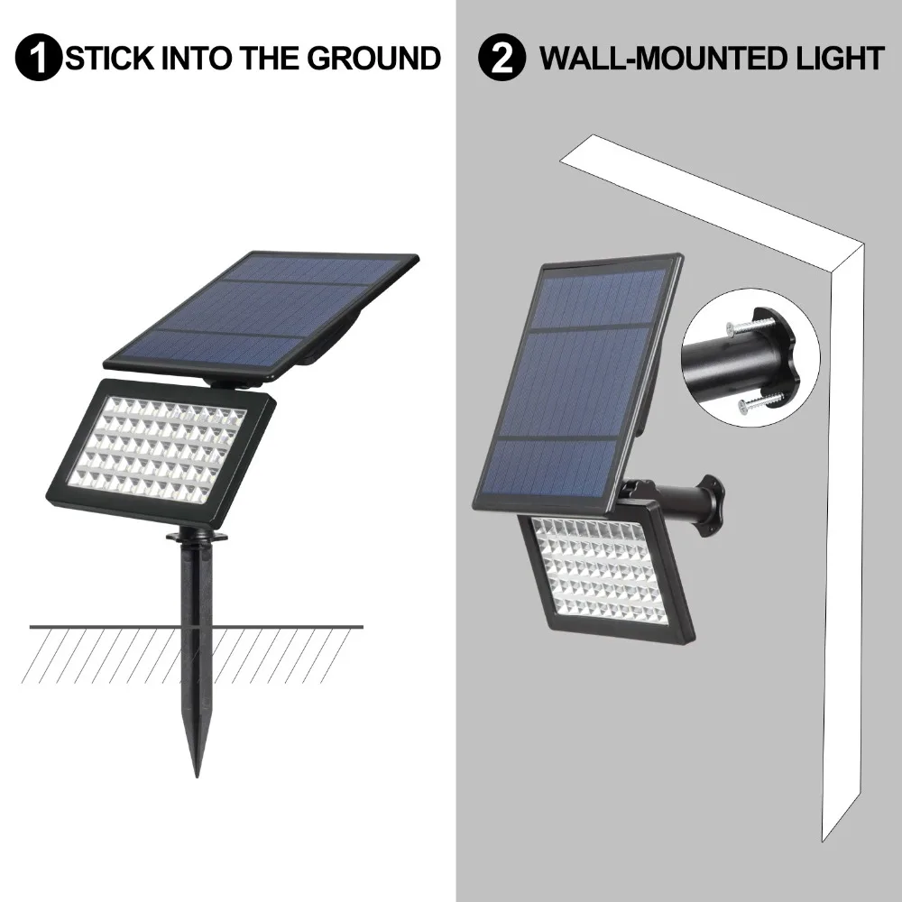 Solar ao ar Livre à Prova Luz de Parede para Jardim ao ar T-sunrise Pacote w Spotlight Solar Ajustável 50 Leds Luz Dwaterproof Água Paisagem Livre 2 Pçs 5 10 Cheap Lâmpadas solares