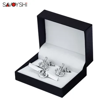 

SAVOYSHI Anchor Cufflinks Tie Clips Set for Mens Tie High Quality Necktie Pin Tie Bars Clip Clasp Brand Jewelry Free engraving