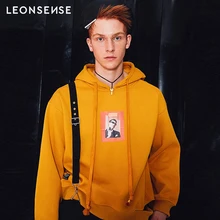 

Leonsense Man S None Hooded Full Yellow Printing Head Portrait Male Fleece Men Brand Hoodies Batwing Sleeve Free Shipping