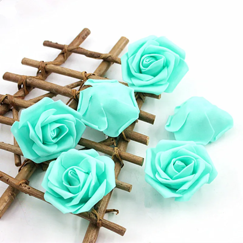 6.5cm new multicolor artificial PE foam rose flower bride wedding bouquet home decoration flower 100pcs - Цвет: Tiffany Blue