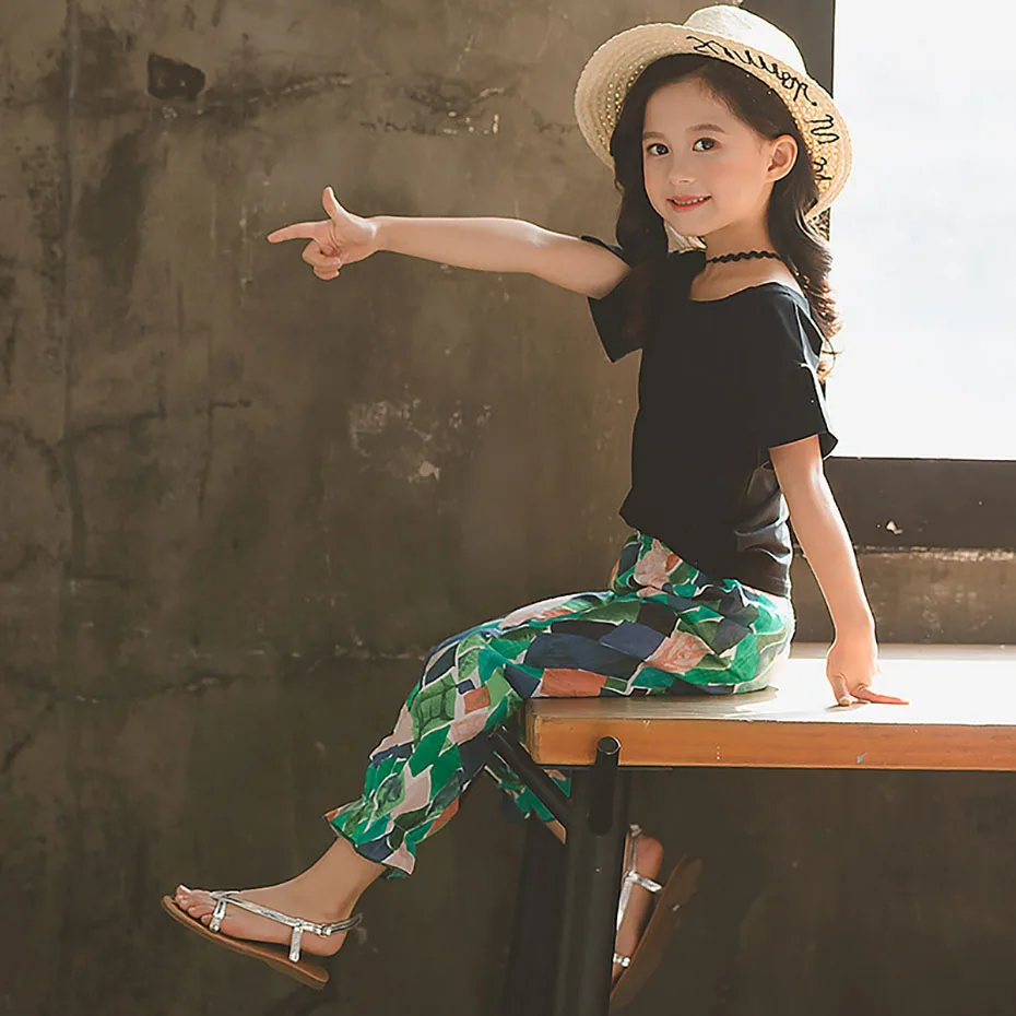 

2019 Girls Clothes Set Summer Set Girls Holiday Kids Clothes Set 6 8 12 Years Printed Children's Clothing For Teen Girl Spring