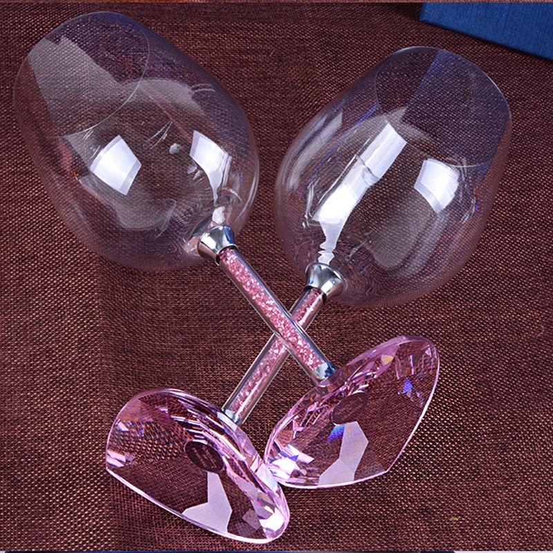 1 pair High grade heart shaped diamond crystal red wine glass goblet