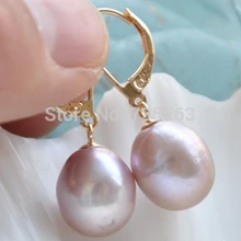 Xiuli 00240 Блеск AA++ 12x14 мм лаванды КАПЕЛЬНОГО ПРЕСНОЙ ВОДЫ ПЕРЛ МОТАТЬСЯ СЕРЬГИ 14KGP