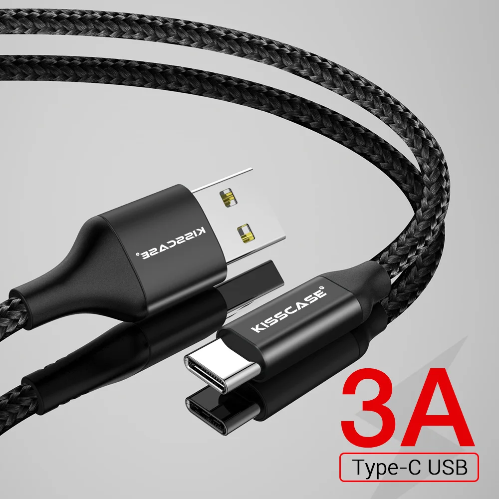 KISSSCASE 2,4 В usb type C кабель для мобильного телефона USB C кабель для быстрой зарядки type C кабель для iPhone микро, для мобильного телефона Кабели - Цвет: Black type-c