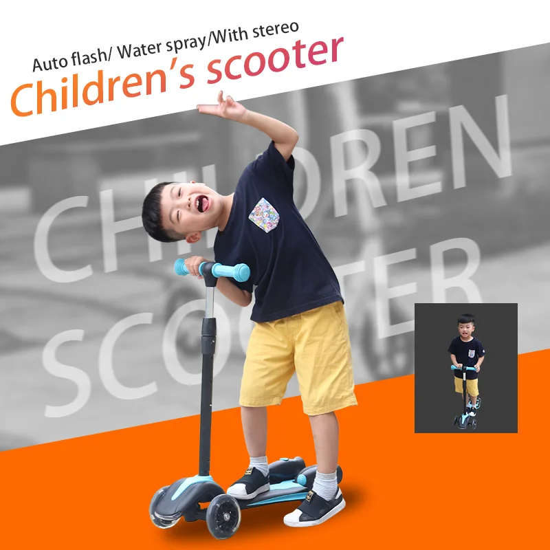 

Child Skateboard Three Wheels Kick Skateboard with Handle Stand Water Spray Flash Light Sports Toy Child Electric Scooter