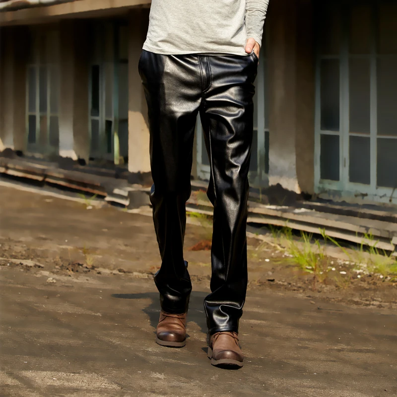 Fashion Men's thickening windproof motorcycle leather pants Men faux