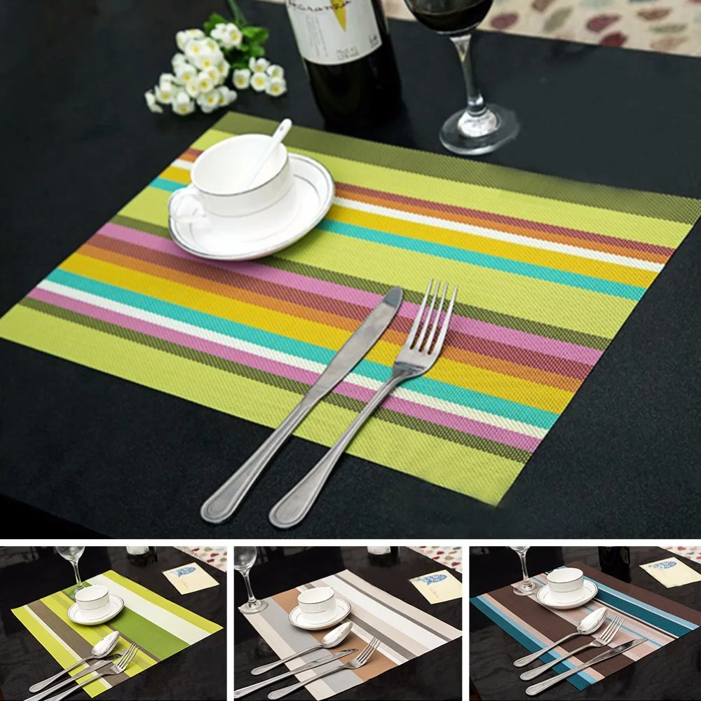 

4PCS/Lot Heat Resistant PVC Kitchen Dinning Stripe Table Placemats for Table Mat Manteles Doilies Cup Mats Coaster Pad 45*30cm