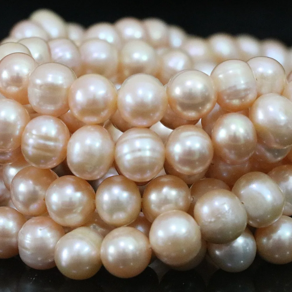 Natural elegant freshawater cultured orange round pearl 9-10mm high grade women diy loose beads jewelry 15inch B1397