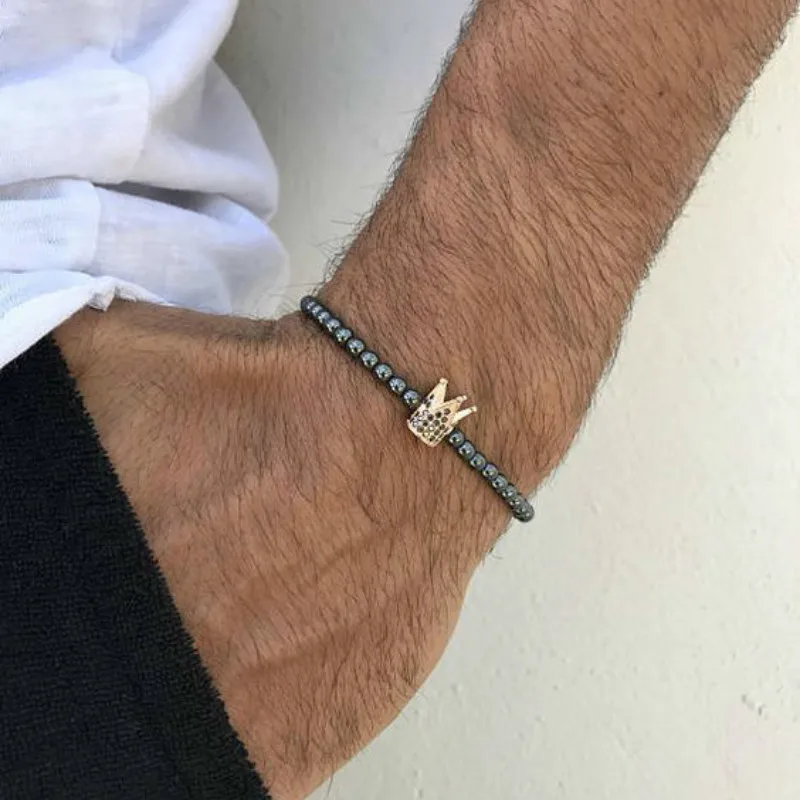 

Crown Charm Men Bracelet 2019 High Quality Pave CZ 6mm Copper Beads Diy Bracelets Pulseira Masculina Feminina Jewelry Gift