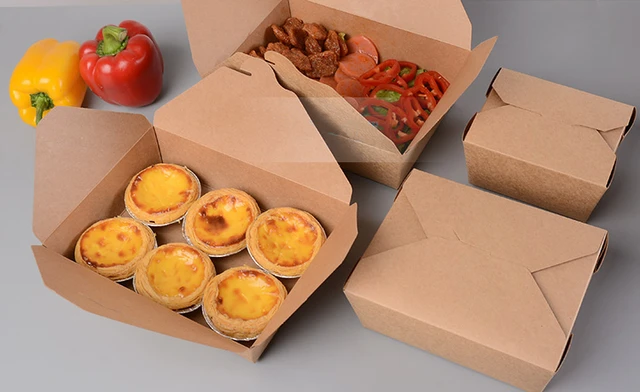 take out box To go boxes Kraft paper doggie bag food lunch pasta packing.  100pcs/lot - AliExpress