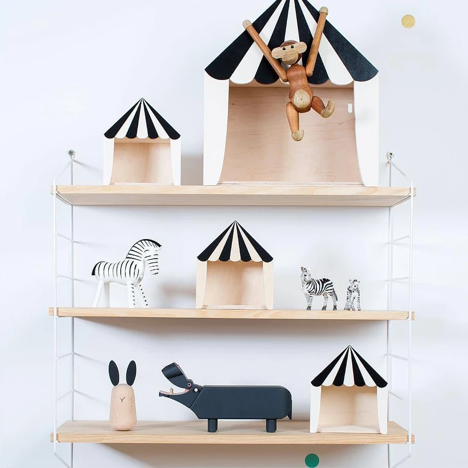 Nordic Style Solid Wood Wall Hanging Home Wall Decoration Creative Wall Half Manual Half Mechanical Storage Rack Three-tier Rack