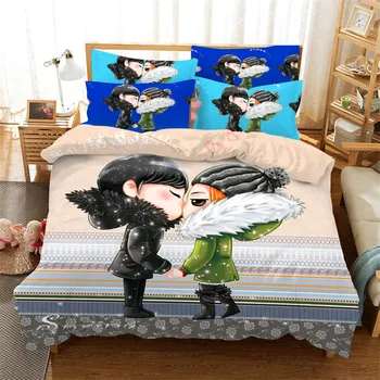 

Beige cartoon characters Bedding Set Queen Size people lovely boy girl printing Duvet Cover bed sheet pillowcase Home Bedclothes