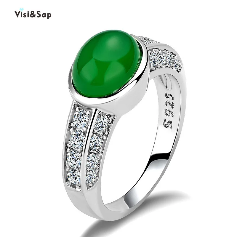 

Visisap Retro Green Emereld Stone Ring for Lady White Gold Color Micro Pave Jewelry Anniversary Gifts Rings Supplier B2435