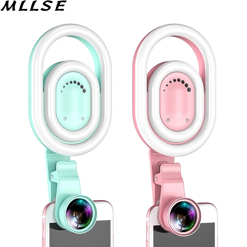 

MLLSE Selfie Ring Double Flash Led Fill Light Lamp Camera Video Spotlight for Phone with Fisheye Lens Wide Angle Lens Macro Lens