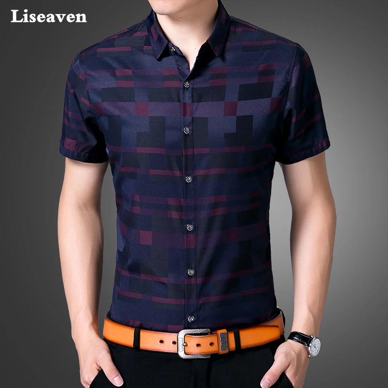 Liseaven Для мужчин рубашка брендовые Роскошные Для мужчин Рубашка с короткими рукавами рубашка отложной воротник кардиган рубашка Для мужчин