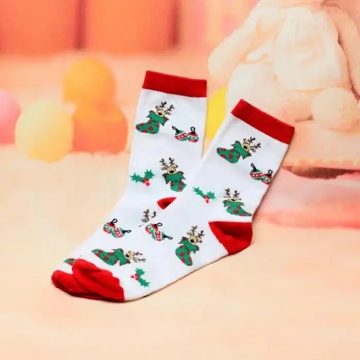 Новые носки для взрослых Санта-Снежинка с принтом оленя повседневные женские рождественские хлопковые носки Рождественский подарок