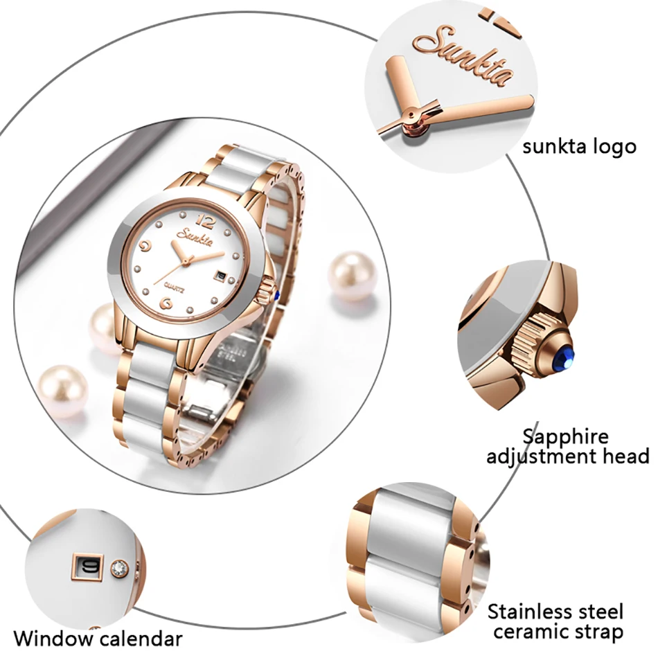 SUNKTA новые часы из розового золота Женские кварцевые часы женские топ брендовые Роскошные женские наручные часы девушка часы подарок жены женские часы