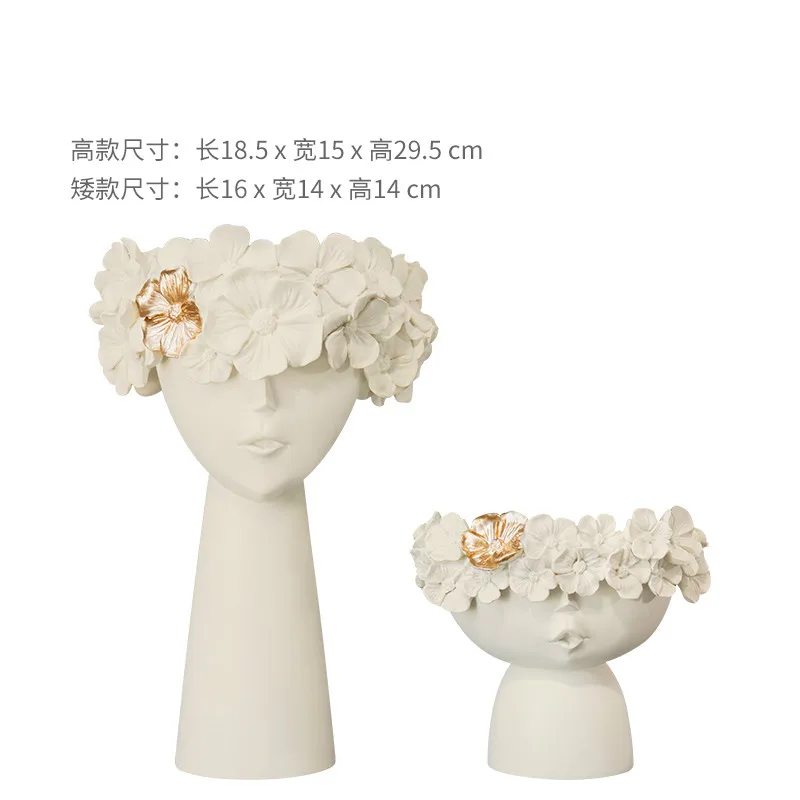 Character Statue Vase Two-piece Set Creative Resin Vase Ornaments Nordic Style Home Decoration Vase Ornaments - Цвет: white 2-piece set