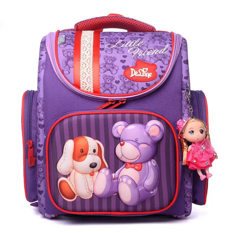 Delune New Style Large Capacity Girls Cartoon School Backpack Orthopedic Ergonomic Design Children Bear Pattern School grade 1-3 delune new style large capacity girls cartoon school backpack orthopedic ergonomic design children bear pattern school bag