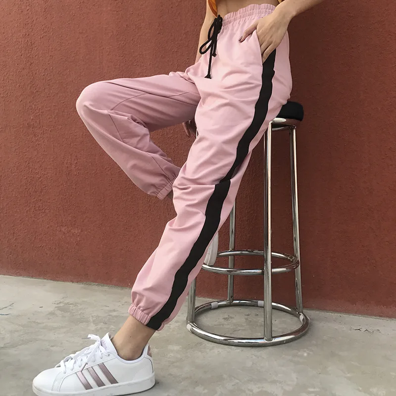 Sweatpants Women Pants 2018 Joggers Casual Baggy Pink Side Striped Mid Waist Lady Trousers Pantalon Femme